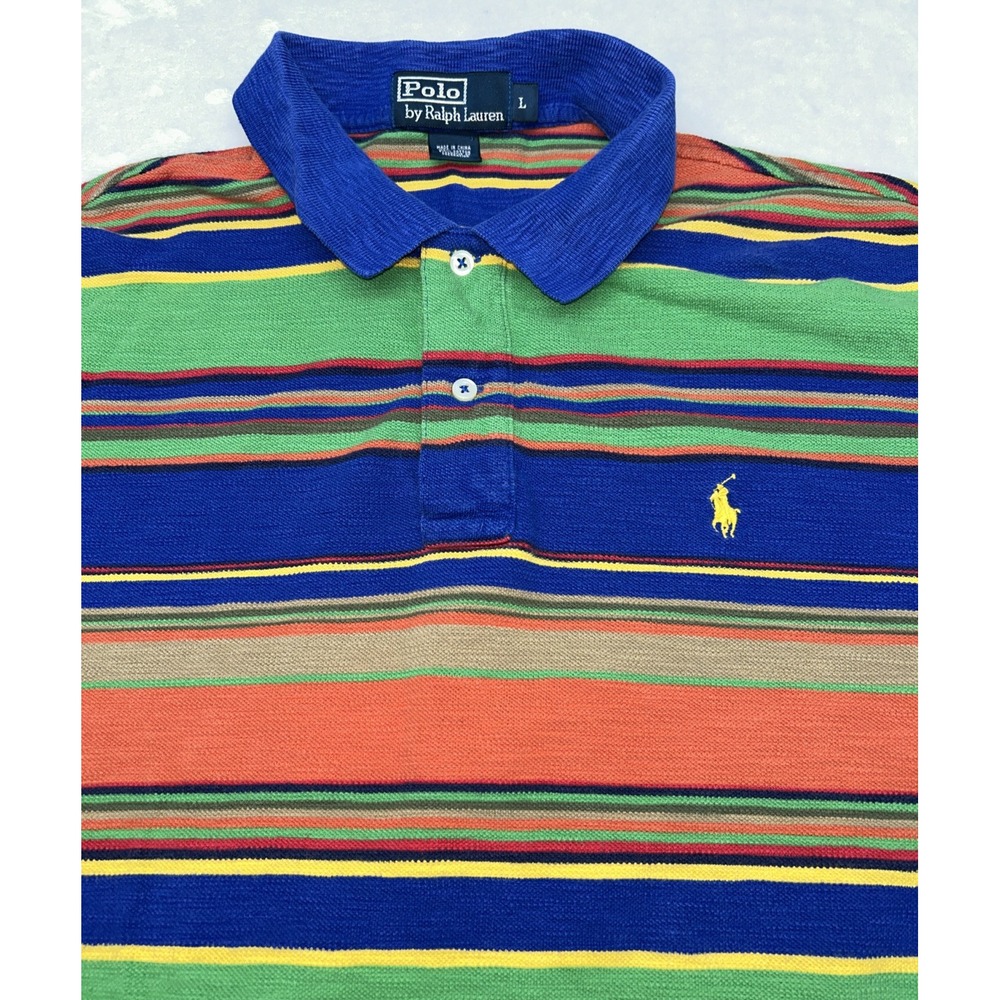 VTG‎ 90's POLO Ralph Lauren Sz LargeColor Block Vibrant Knit Polo Shirt w/ Logo